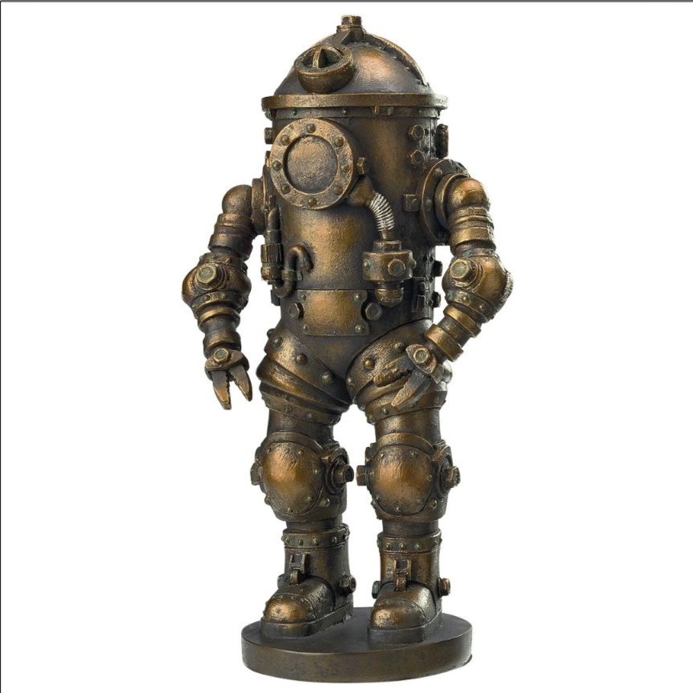 NIB Steampunk figurine - deep sea diver 8” tall, bronze